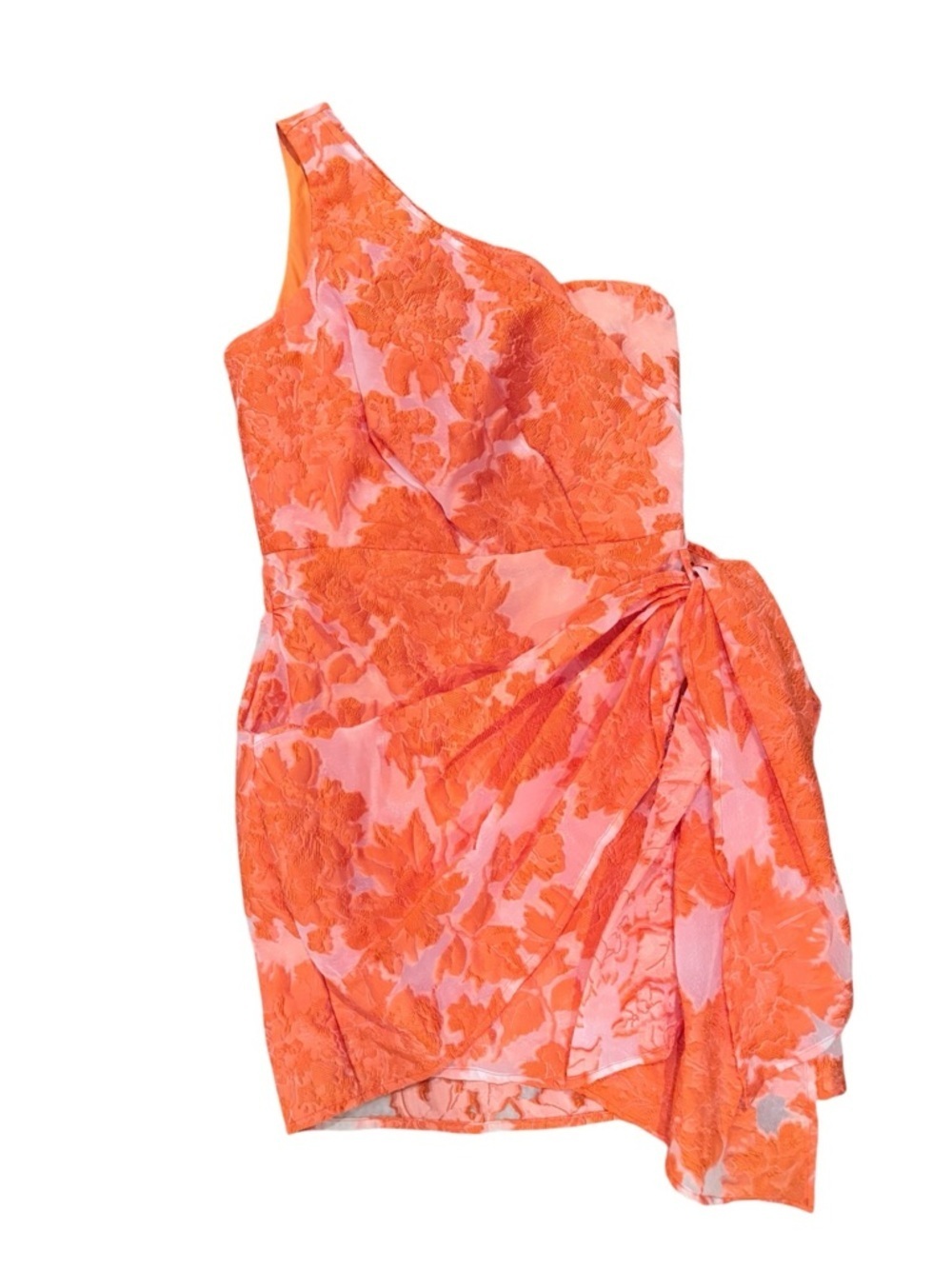 Showpo One Shoulder Jacquard Mini Dress Orange White Revolve Style Wrap Size 6